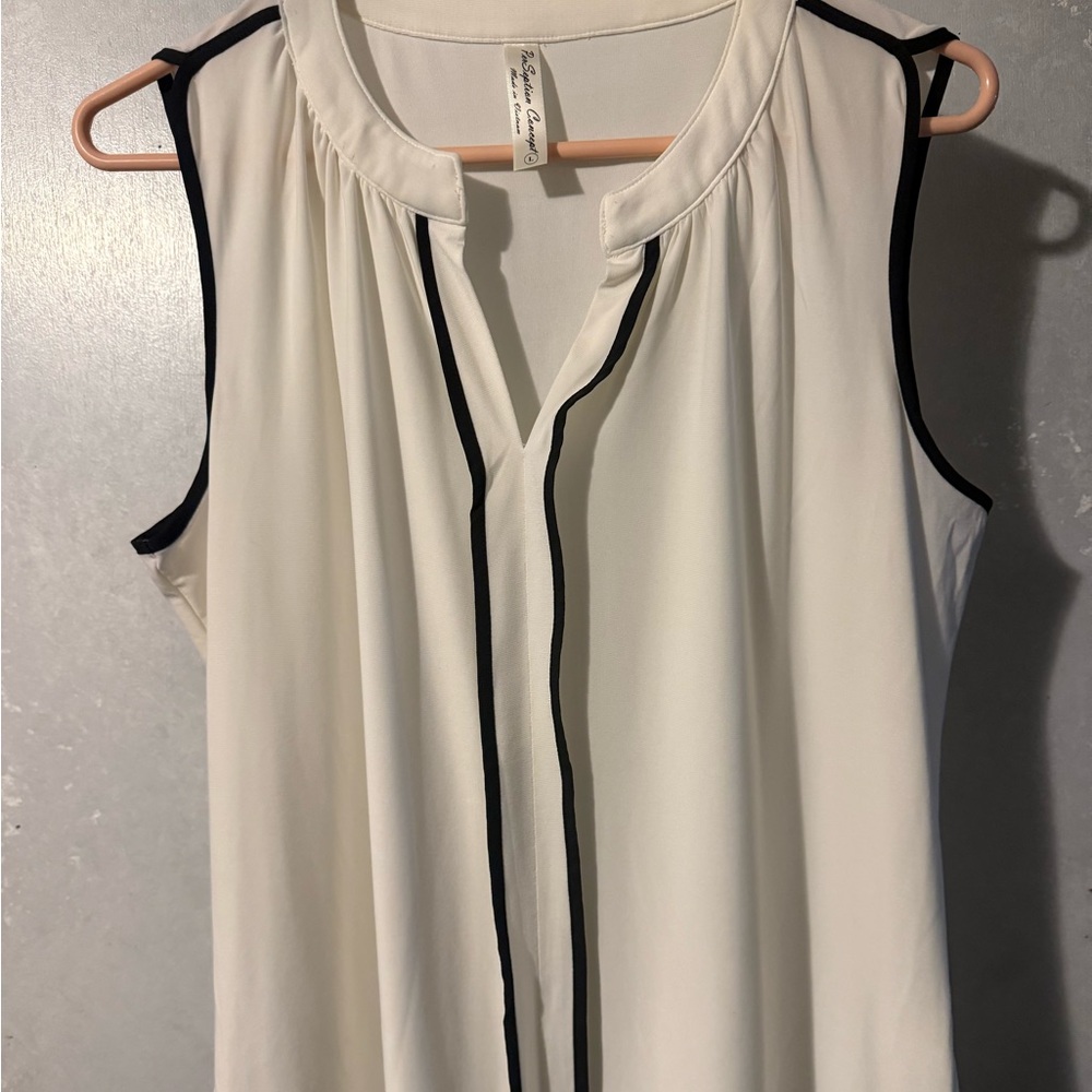 White dress Blouse with Black Trim